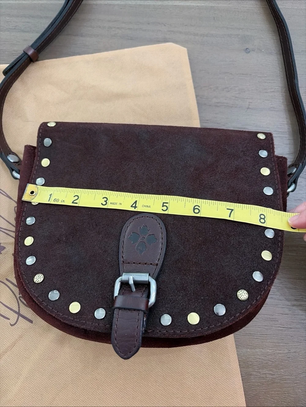 Patricia Nash Isola whiskey Suede Studded Crossbody Bag